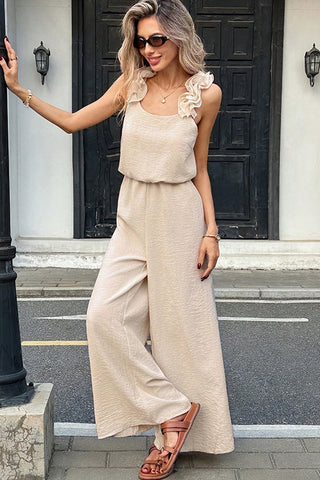 Solid Ruffled Straps High Waisted Jumpsuit