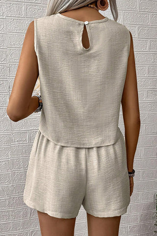Solid Round Neck Sleeveless Two Piece Set
