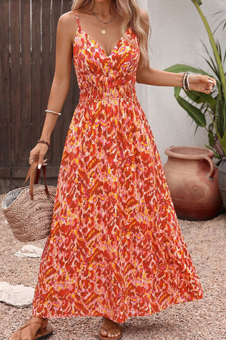 Bohemian Style Printed V Neck Casual Dress