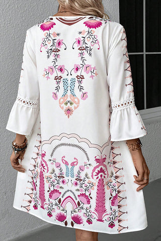 Lace Patchwork V Neck Printed Casual Dress