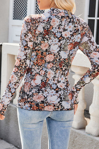 Fashion Floral Print Long  Sleeve Casual Tops