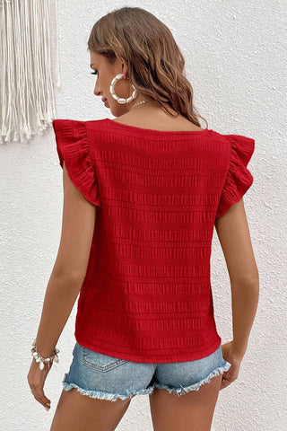Solid Color Ruffle Sleeve Square Neck Casual Tops