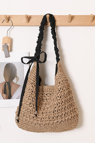 Fashion Color Block Bow Weave Handbag