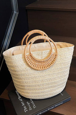Fashion Round Handle Woven Beach Bag
