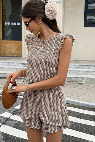 Round Neck Layered High Waist Causal Two Piece Set