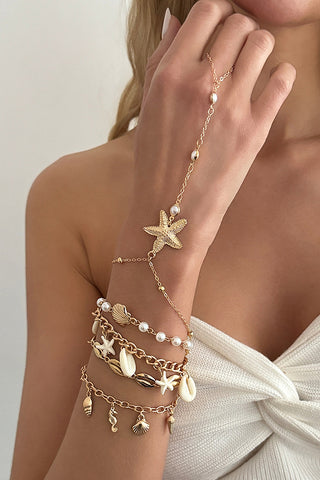 Resort Style Starfish Shell Pendant Finger Bracelet