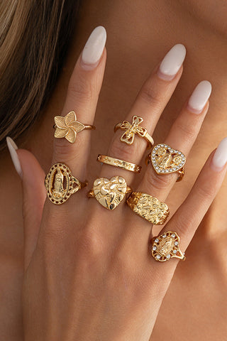 Retro Style 8PCS Heart Floral Ring