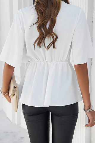 V Neck Solid Color Tie Front Casual Top