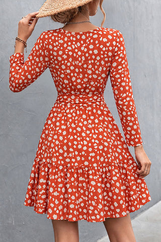 Polka Dot Print V Neck Tie Waist Mini Dress