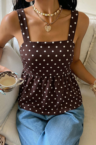Polka Dots Print Lace Up Back Casual Tops