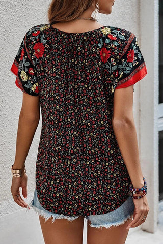 Bohemian Print V Neck Short Sleeve Top