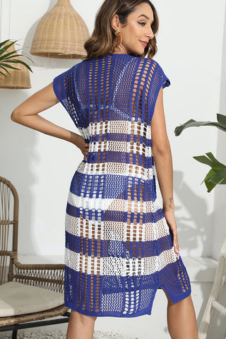 Color Block V Neck Hollow Swimsuit Cover Up