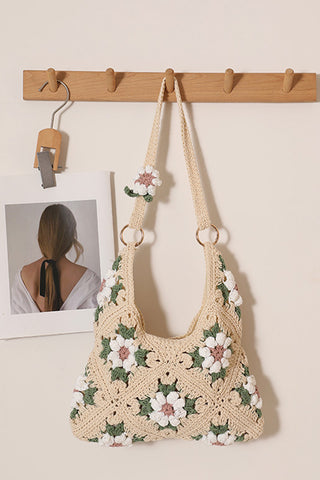 Fashion Flower Design Resort Style Weave Bag