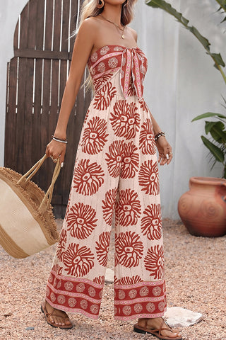 Fashion Printed Bandeau Knot Front Jumpsuit