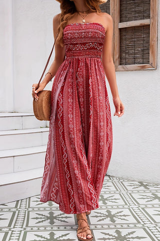 Ethnic Style Bandeau Slit Design Jumpsuit