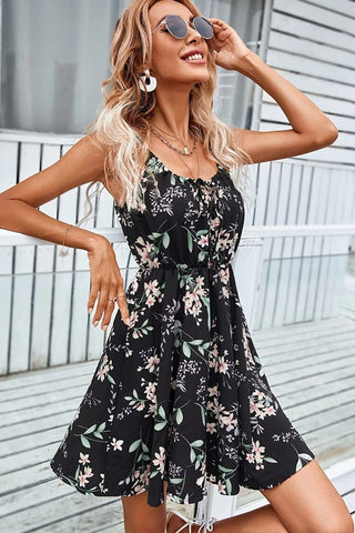 Fashion Printed Elastic Waist Mini Slip Dress