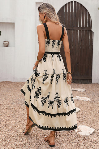 Fashion Smocked Floral Print Maxi Dress