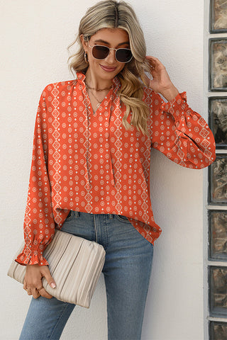 Floral Print Lace Up Long Sleeve Casual Tops