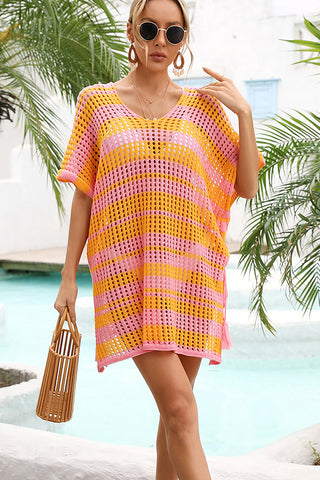 Color Block Hollow Swimwear Cover Up