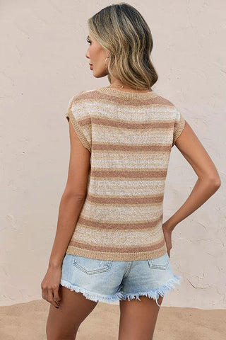 Fashion Color Block Round Neck Knitted Top