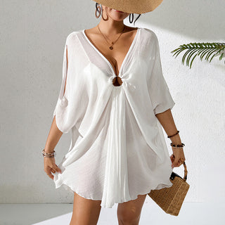 Solid Color Ring Design Swimsuit Cover Up