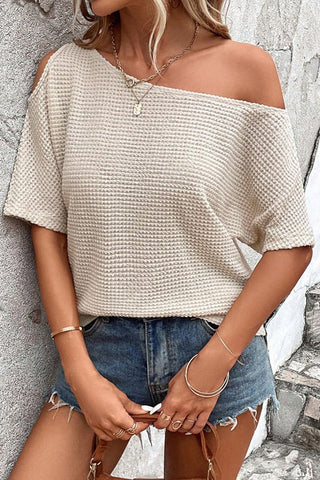 Solid Color Diagonal Shoulder Knitted Casual Top
