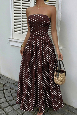 Dots Print Sleeveless Bandeau Retro Dress
