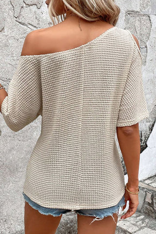 Solid Color Diagonal Shoulder Knitted Casual Top