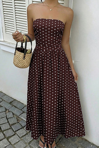 Dots Print Sleeveless Bandeau Retro Dress