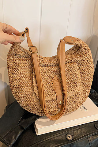 Fashion Resort Style Color Block Weave Bag