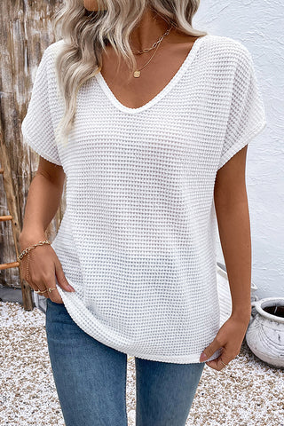 V Neck Solid Color Hollow Back Casual Tops