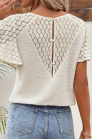 Fashion V Neck Lace Back Solid Casual Tops