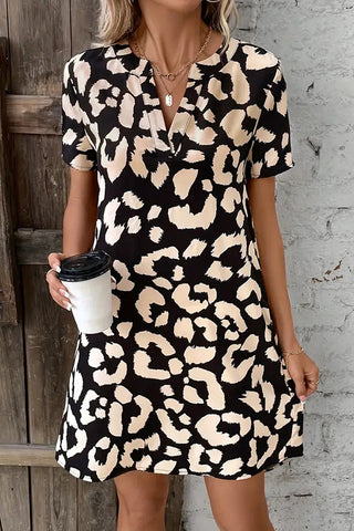 V Neck Leopard Print Ruffle Mini Dress