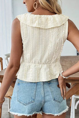 Ruffled Hem Irregular V Neck Solid Color Casual Tops