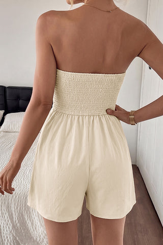 Fashion Smocked Back Bandeau Casual Rompers