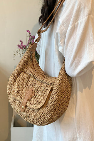 Fashion Resort Style Color Block Weave Bag