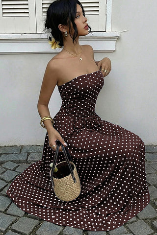 Dots Print Sleeveless Bandeau Retro Dress