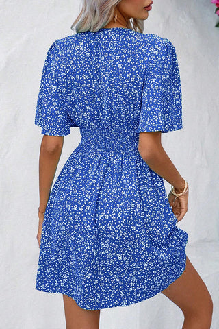 Floral Print V Neck High Waisted Dress