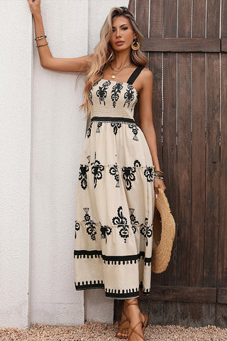 Fashion Smocked Floral Print Maxi Dress