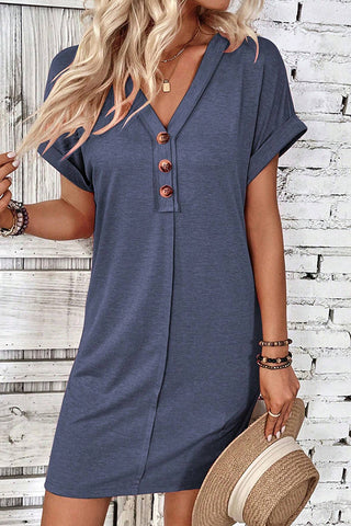 Fashion Solid Color Button Causal Dress