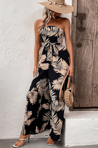 Fashion Bandeau Leaf Print Jumpsuits