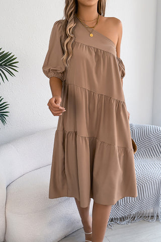Fashion Irregular Solid Color Casual Midi Dress