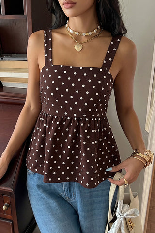 Polka Dots Print Lace Up Back Casual Tops