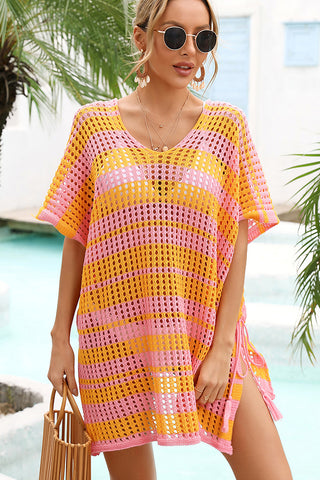 Color Block Hollow Swimwear Cover Up