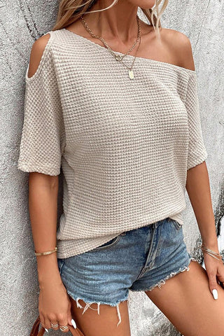 Solid Color Diagonal Shoulder Knitted Casual Top