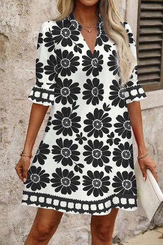 Fashion Flared Sleeves Printed Mini Dress