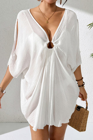Solid Color Ring Design Swimsuit Cover Up