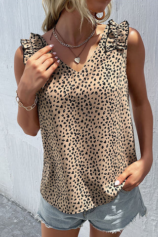 Cute V Neck Leopard Print Sleeveless Tops