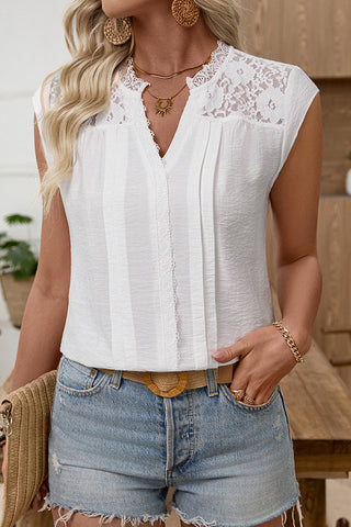 Lace Patchwork Solid Color Casual Tops