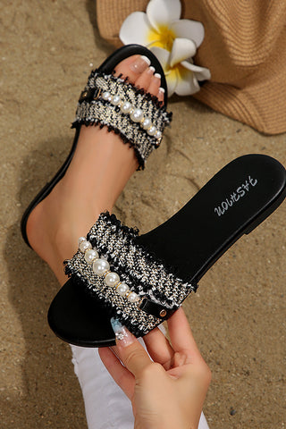 Fashion Pearl Decoration Flat Slide Sandals